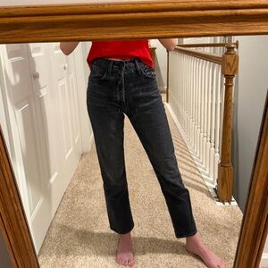MOTHER Black Straight Leg Jeans